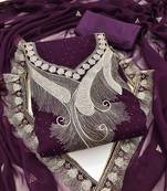 wine georgette zari embroidered work unstitched dress material