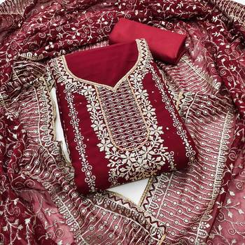 maroon georgette jarkan work unstitched dress material 1