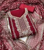 maroon georgette jarkan work unstitched dress material