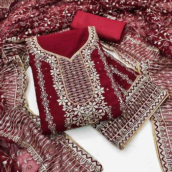 maroon georgette jarkan work unstitched dress material 2