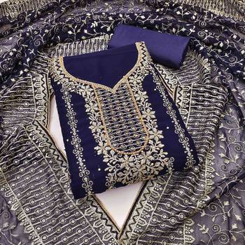 navy blue georgette jarkan work unstitched dress material 1