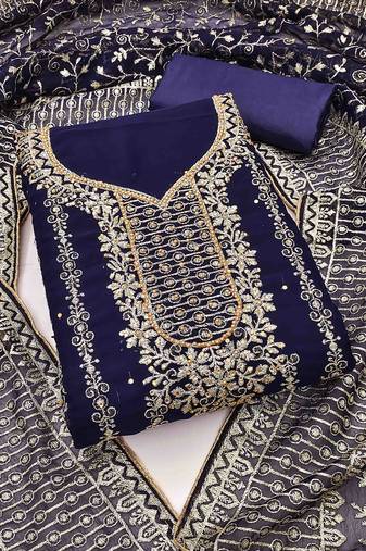 navy blue georgette jarkan work unstitched dress material