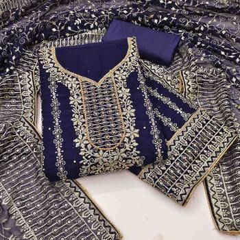 navy blue georgette jarkan work unstitched dress material 2