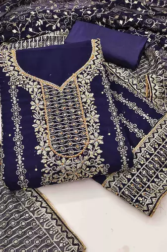 navy blue georgette jarkan work unstitched dress material