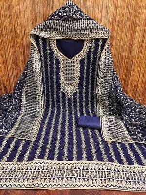 navy blue georgette jarkan work unstitched dress material 3