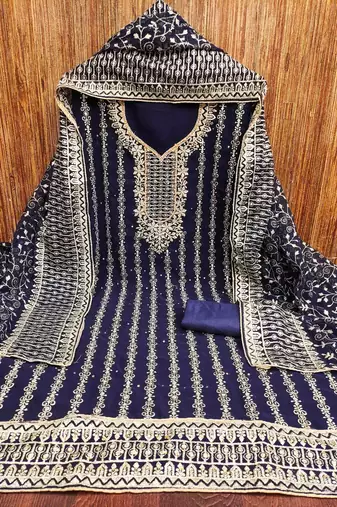 navy blue georgette jarkan work unstitched dress material