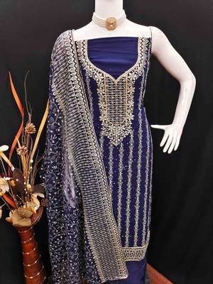navy blue georgette jarkan work unstitched dress material 4