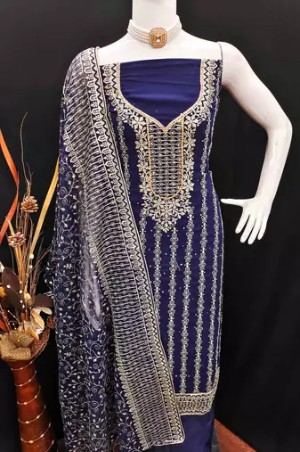 navy blue georgette jarkan work unstitched dress material