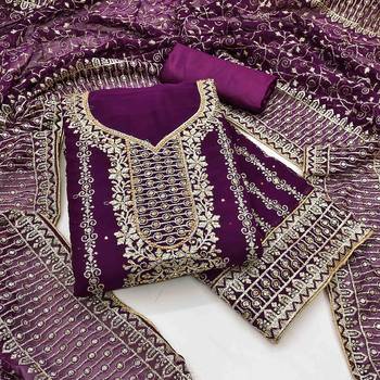 wine georgette jarkan work unstitched dress material 2