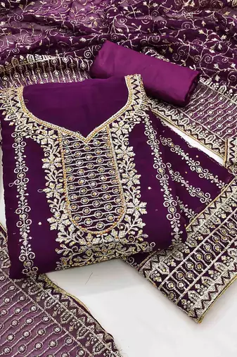 wine georgette jarkan work unstitched dress material