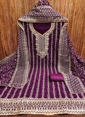 wine georgette jarkan work unstitched dress material 3