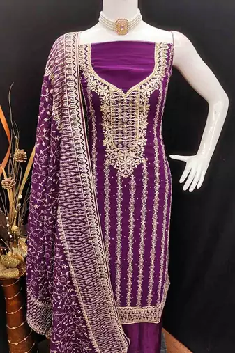 wine georgette jarkan work unstitched dress material