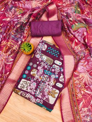 wine premium cotton embroidered work unstitched dress material 1