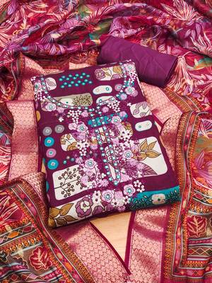 wine premium cotton embroidered work unstitched dress material 2