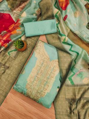 mint organza jacquard swaroski work work unstitched dress material 1