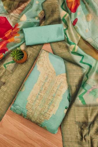 mint organza jacquard swaroski work work unstitched dress material