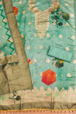 mint organza jacquard swaroski work work unstitched dress material 3