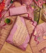 pink organza jacquard swaroski work work unstitched dress material