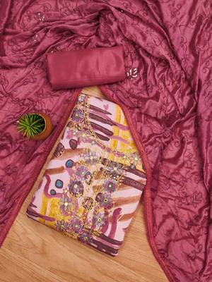 maroon premium cotton embroidered work unstitched dress material 1
