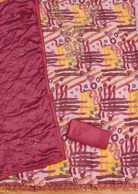 maroon premium cotton embroidered work unstitched dress material 3