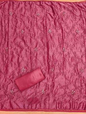 maroon premium cotton embroidered work unstitched dress material 4
