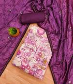purple premium cotton embroidered work unstitched dress material