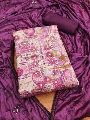 purple premium cotton embroidered work unstitched dress material 2