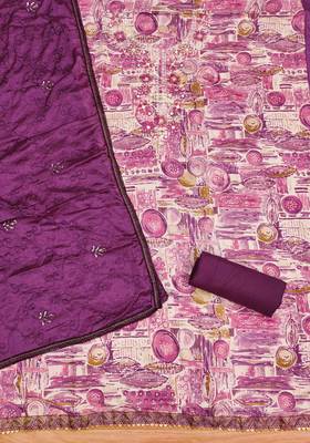 purple premium cotton embroidered work unstitched dress material 3