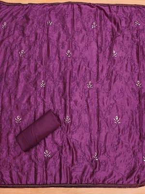 purple premium cotton embroidered work unstitched dress material 4