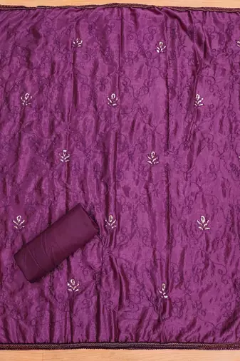 purple premium cotton embroidered work unstitched dress material