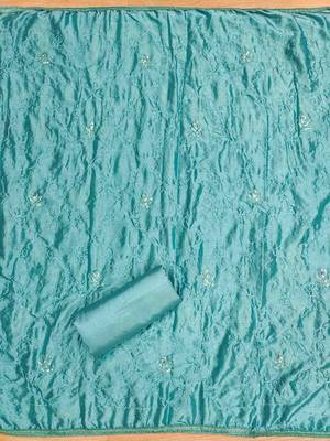 turquoise premium cotton embroidered work unstitched dress material 4