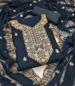 navy blue georgette swaroski work work unstitched dress material