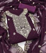 wine georgette swaroski work work unstitched dress material