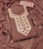 coffee georgette zari embroidered work unstitched dress material