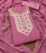pink georgette zari embroidered work unstitched dress material