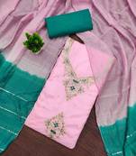 pink coco silk zari embroidered work unstitched dress material
