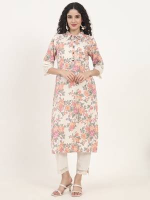 pink floral printed cotton kurta 1