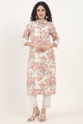 pink floral printed cotton kurta