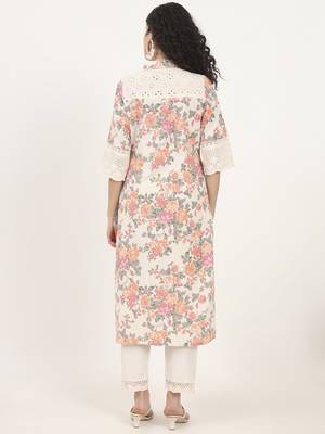 pink floral printed cotton kurta 2