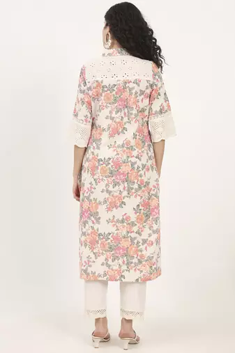 pink floral printed cotton kurta