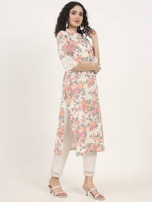 pink floral printed cotton kurta 3