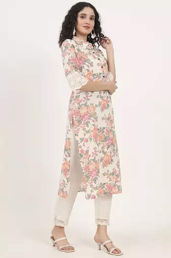 pink floral printed cotton kurta