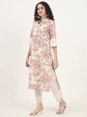 pink floral printed cotton kurta 4