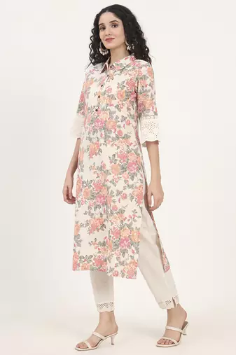 pink floral printed cotton kurta