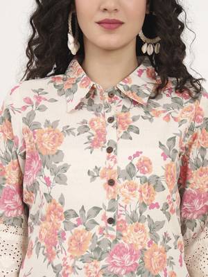 pink floral printed cotton kurta 5