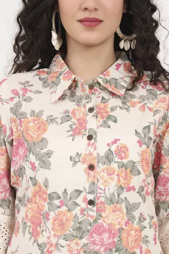 pink floral printed cotton kurta
