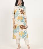 teal floral printed cotton kurta