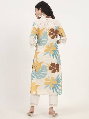 teal floral printed cotton kurta 2