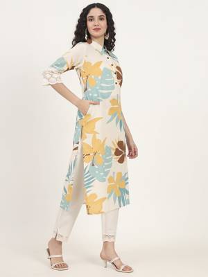 teal floral printed cotton kurta 3