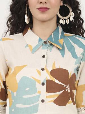 teal floral printed cotton kurta 5